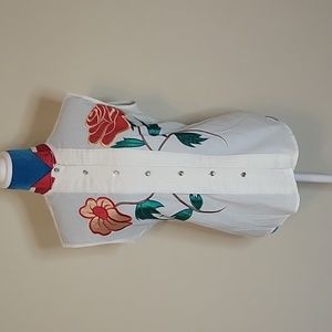 Vtg Embroidered rose western style shirt